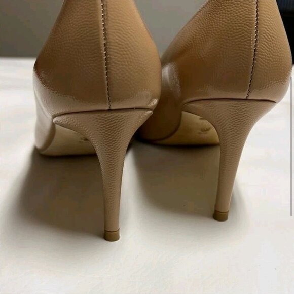 Stuart Weitzman Womens Patent Leather Point Toe Tan Heels - Picture 3 of 7